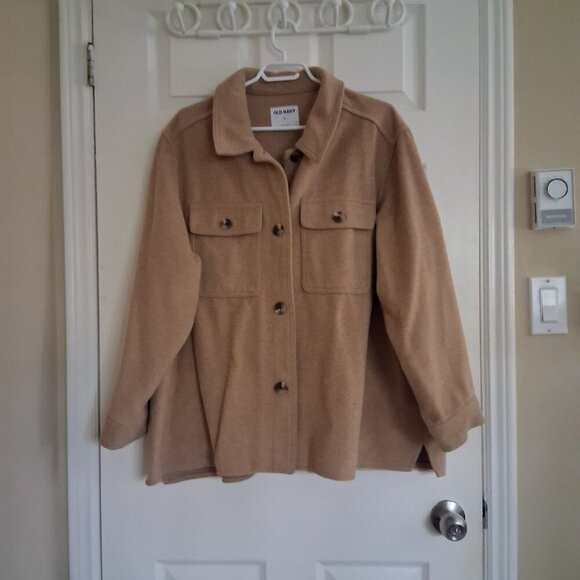 Old Navy Women's Size 2X Camel Soft-Brushed Wool Blend Utility Shacket - Picture 2 of 14